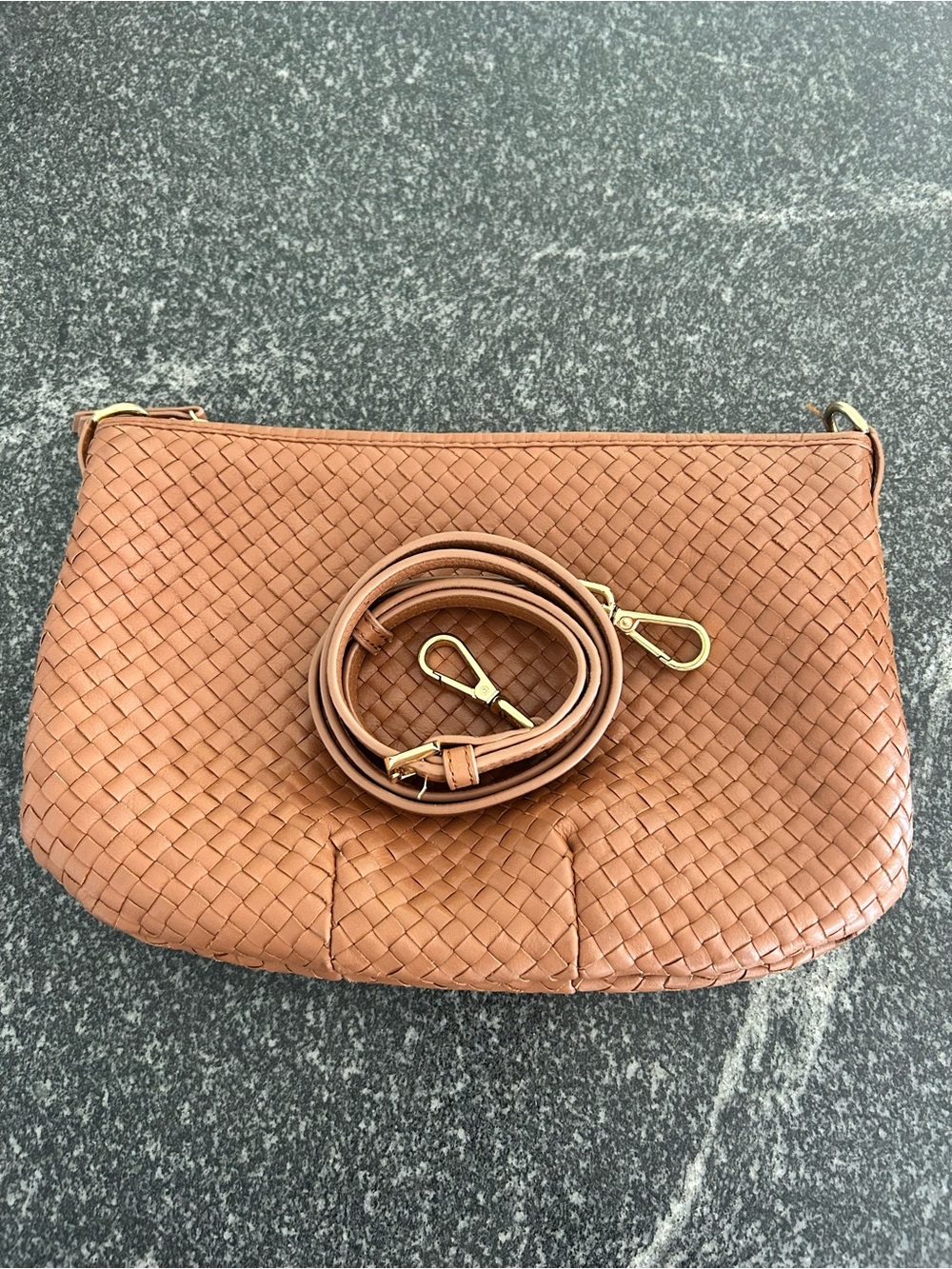 Woven Leather Crossbody Bag in Cognac
